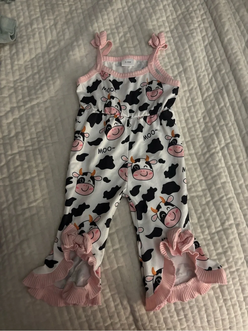 Baby Girl Cow Print Pink Trim Romper
